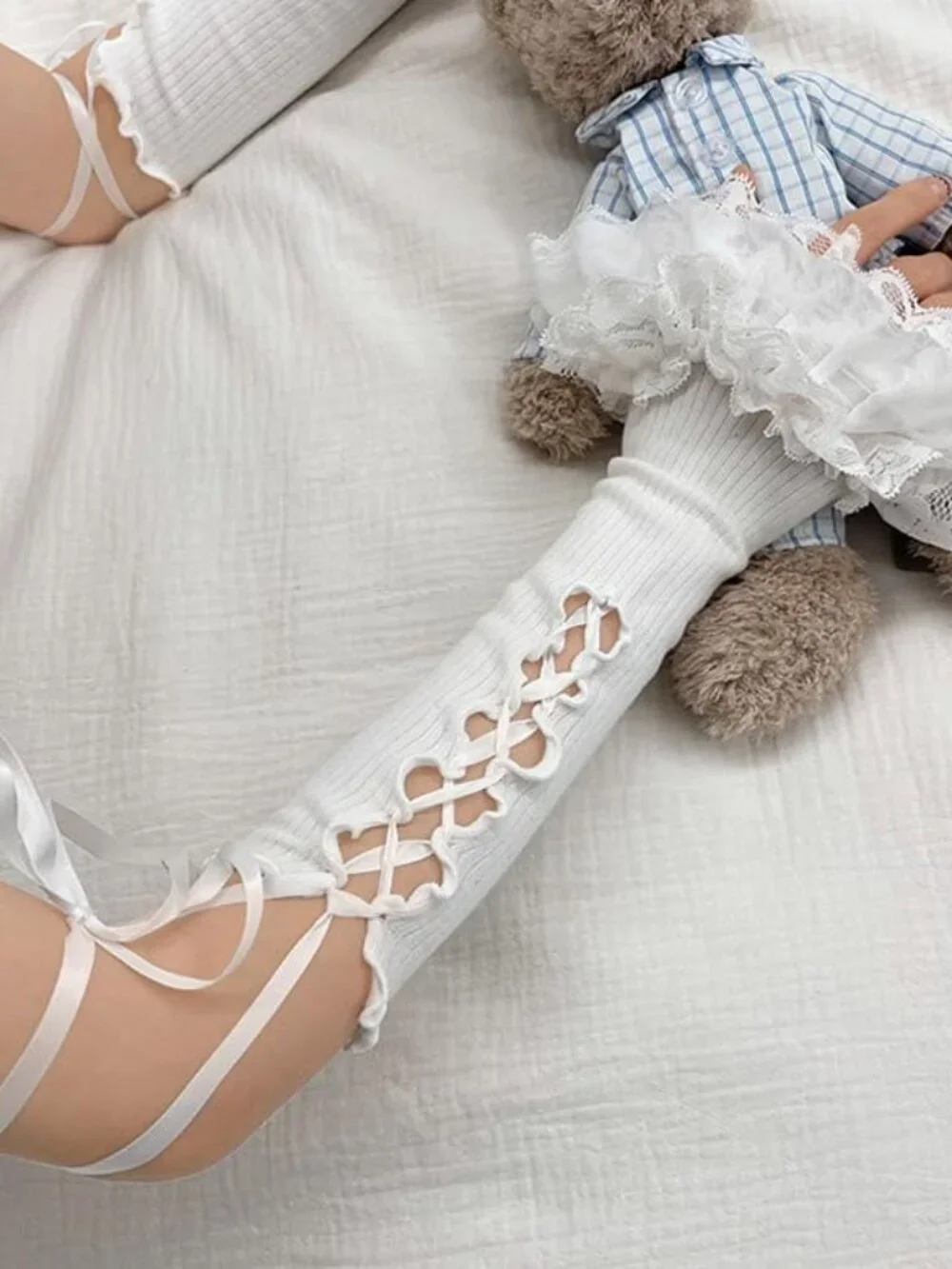 Lolita Lace Fingerless Gloves White Hand Sleeve Y2K Long Gloves Women Wrist
